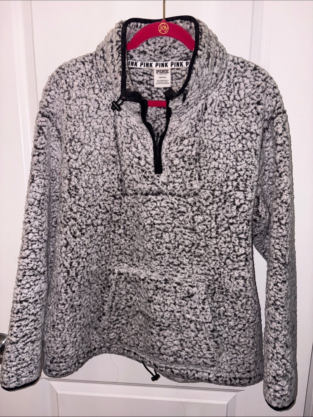 PINK Victoria's Secret Gray Sherpa V-Neck Pullover